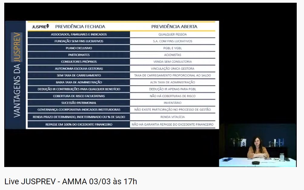 Plano de previdência da JUSPREV é apresentado em live para associados da AMMA